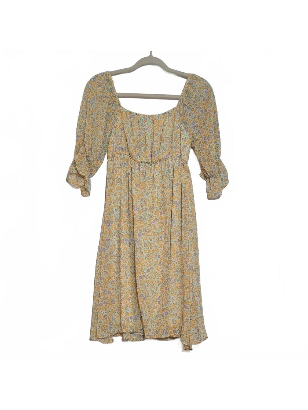 Sugarfox Yellow Lavendar Floral Midi Dress Size Small